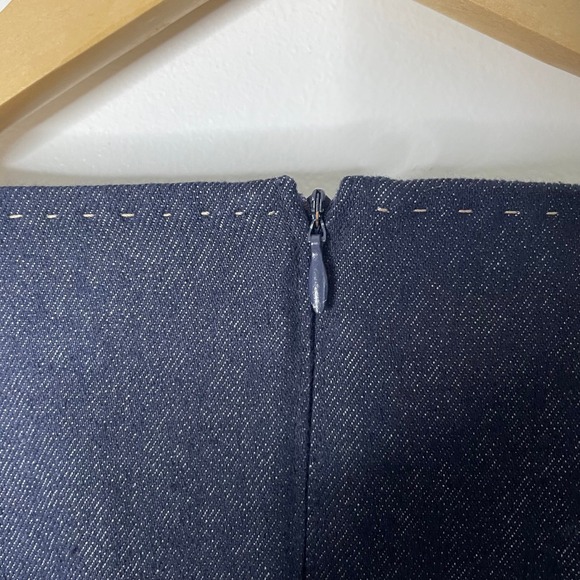 Marina Rinaldi‎ Dress 16 Denim Blue Midi Asymmetrical Ruffle Italy Quiet Luxury - Picture 5 of 10